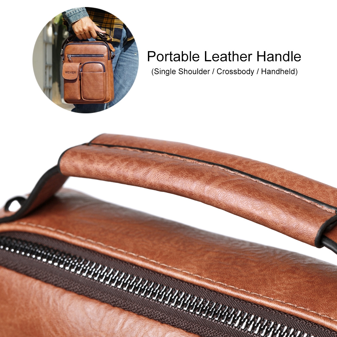 WEIXIER 8633 Crazy Horse Texture PU Leather Shoulder Bag Crossbody Bag for Men, Size: 26 x 20 x 11cm (Dark Brown)