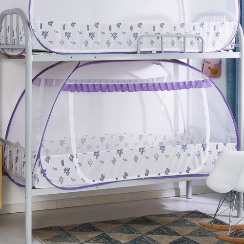 Student Dormitory Free Installation Yurt Mosquito Net Encryption Zipper Double Door Defence Mosquito for 120cm Width Lower Berth (Purple)