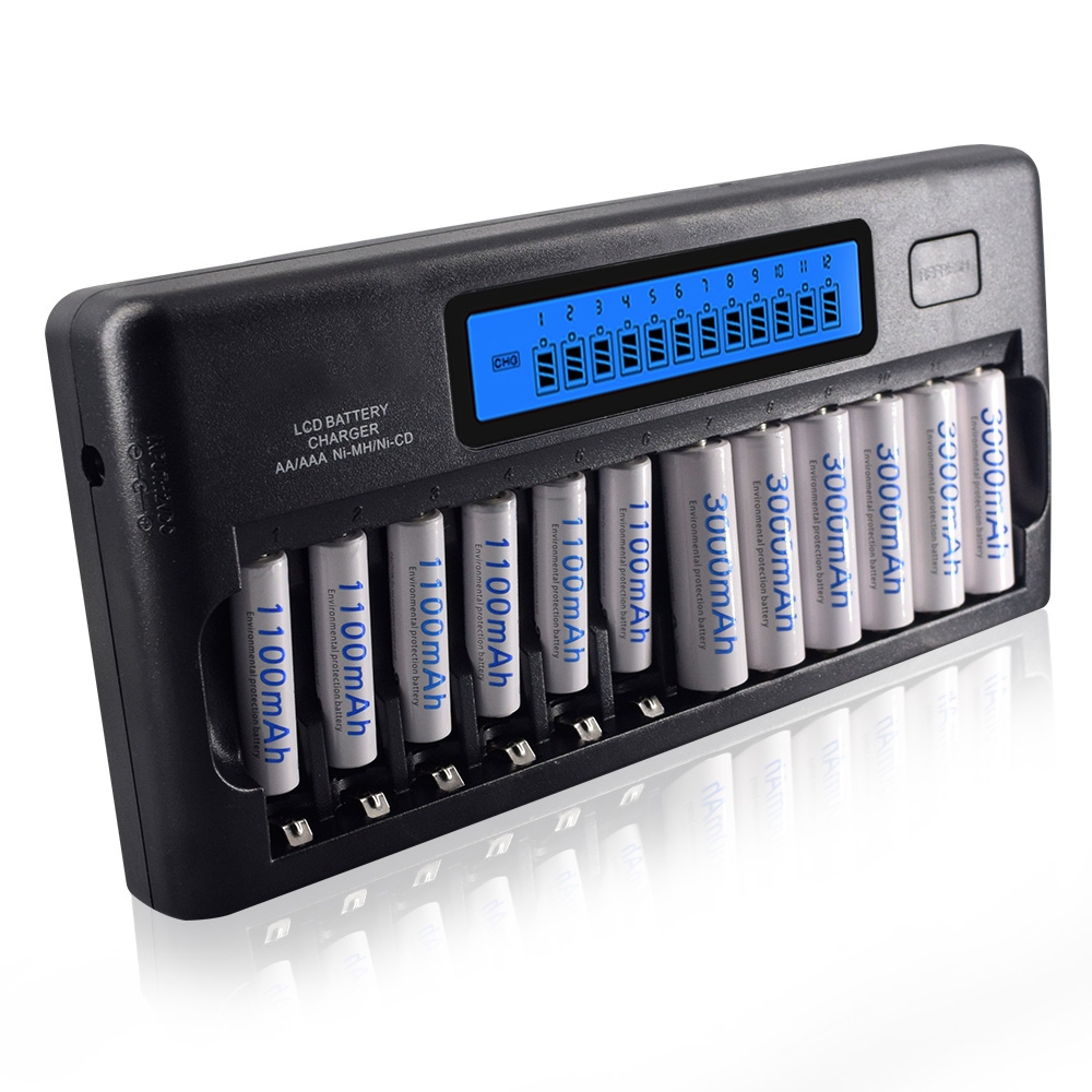 100-240V 12 Slot Battery Charger for AA / AAA / NI-MH / NI-CD Battery, with LCD Display, EU Plug