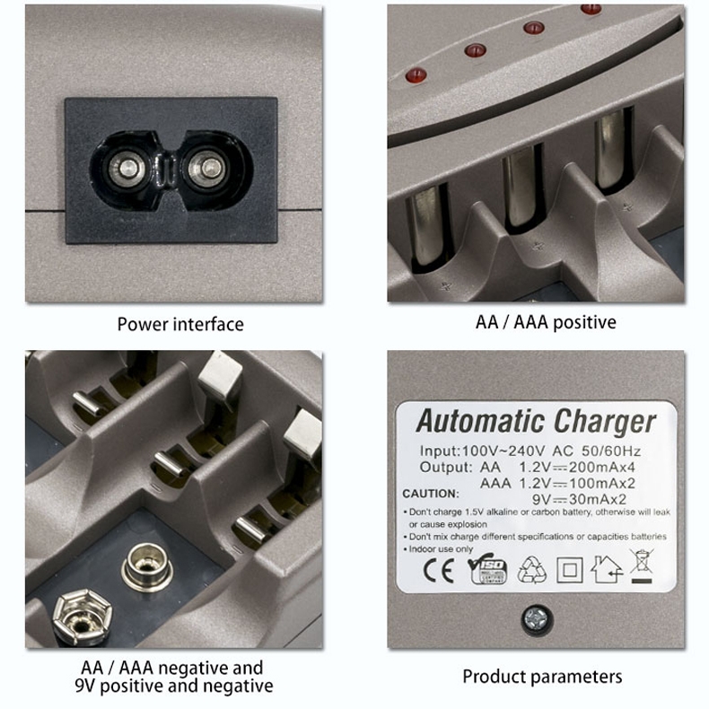 AC 100-240V 4 Slot Battery Charger for AA & AAA & 9V Ni-MH Battery, AU Plug