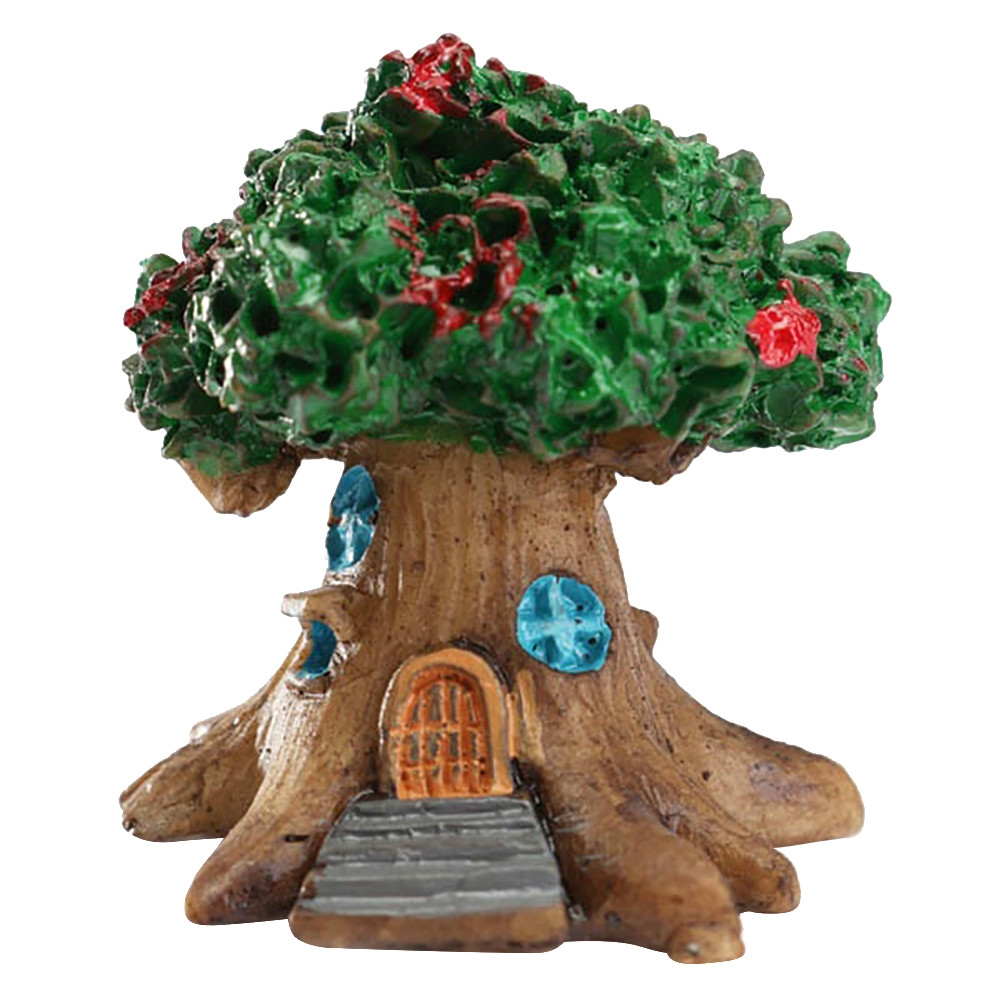 Micro Landscape Flower Pot Decoration Fleshy Cartoon Construction Toy Big Tree House Resin Decoration (Green)