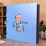 Wooden Cover Baby Growth Commemorative Album Creative Manual Paste Album Book (Blue Giraffe)