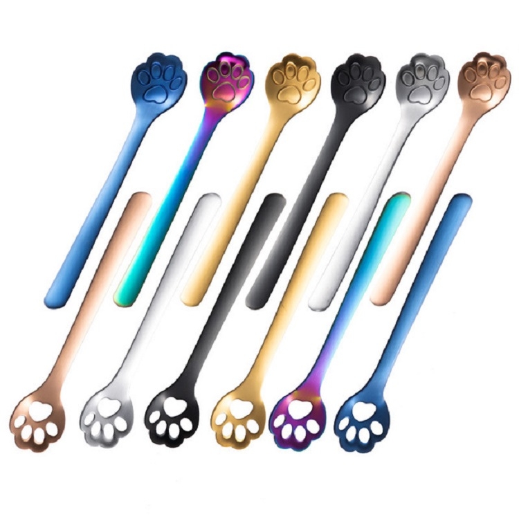 Stainless Steel Creative Cat Claw Coffee Spoon Dessert Cake Spoon, Style: Cat Claw Spoon, Color: Rose Gold