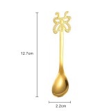 Multicolor Stainless Steel Butterfly Coffee Spoon Fruit Cold Drink Ice Cream Dessert Tea Spoon, Color: Gold