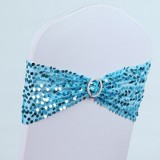 Elastic Glitter Chair Bow Ties Hotel Supplies Gold Chair Sash Sequin Event Banquet Party Wedding Chairs Decoration (Sky Blue)