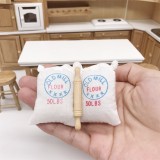 3 PCS 1:12 mini Doll House Kitchen Decoration Flour Bag and Rolling Pin shooting Props Pocket Miniature Food Play