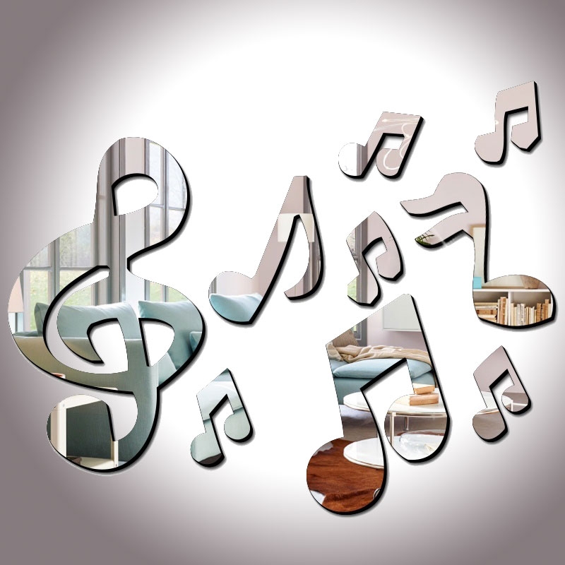 3D Musical Notes Acrylic Mirrors Wall Sticker Home Decor Living Room Wall Decoration Art DIY Wall Stickers (Gold)