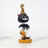 2 PCS Halloween Three-dimensional Shaking Head Pumpkin Doll Resin Home Crafts Decorations (Black Cat)