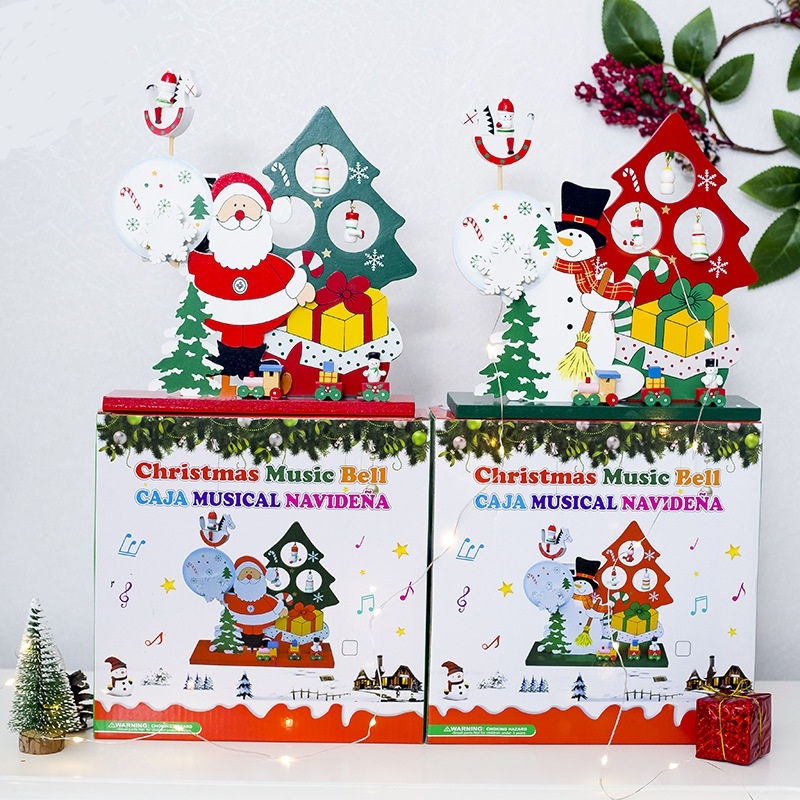 2 PCS Christmas Wooden Santa Claus Snowman Music Box (Santa)
