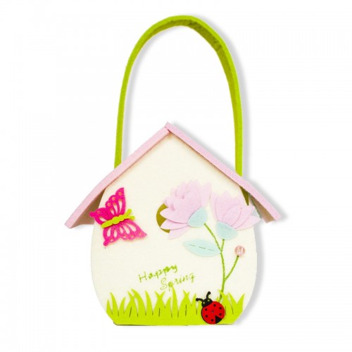 2 PCS Cartoon Butterfly Fabric Felt Candy Storage Bag Shopping Basket, Specification: B Green Portable Bag