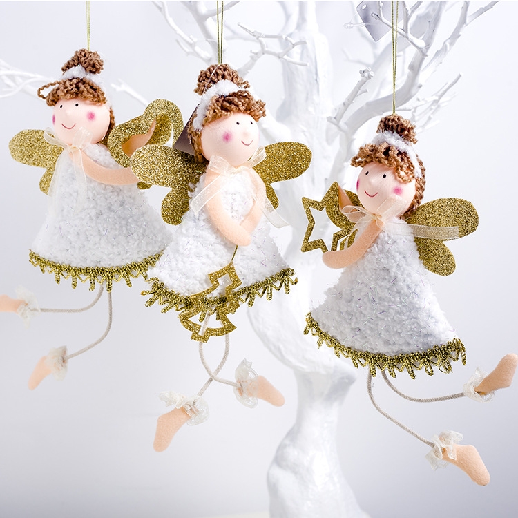2 PCS Christmas Angel Pendant Cloth Plush Love Girl Christmas Doll Pendant Christmas Tree Decoration (Heart)
