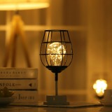 Retro Classic Iron Art LED Table Lamp Reading Lamp Night Light Bedroom Lamp Desk Lighting Home Decoration, Lampshade Style: Red Wine Glass