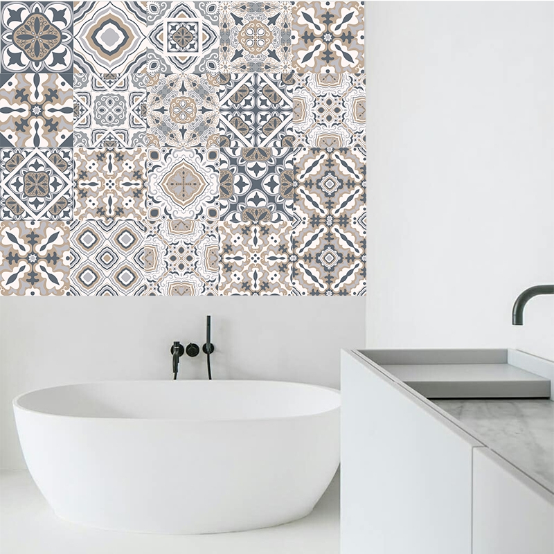 2 PCS Retro Tile Stickers Kitchen Bathroom PVC Self Adhesive Wall Stickers Living Room DIY Decor Wallpaper Waterproof Decoration, Style: Laminating (MZ039 C)