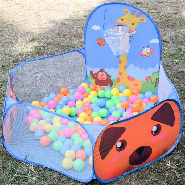 Kids Indoor Outdoor Safe Tent Children Foldable Playpens Game Cartoon Throwing Basketball Pool For Kids (Blue)