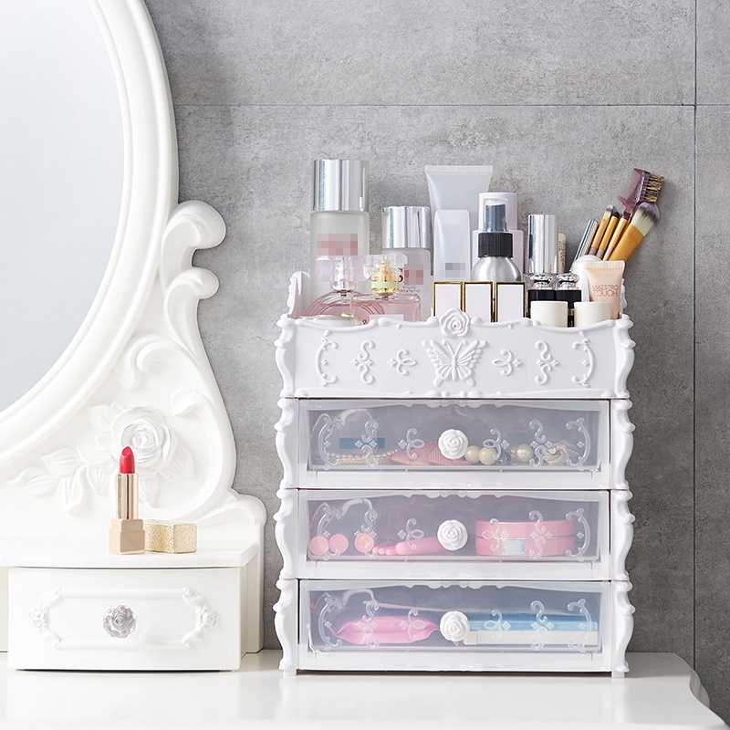 Plastic Cosmetic Drawer Container Makeup Organizer Box Jewelry Nail Holder Home Desktop Sundry Storage Case (White Two Layer)