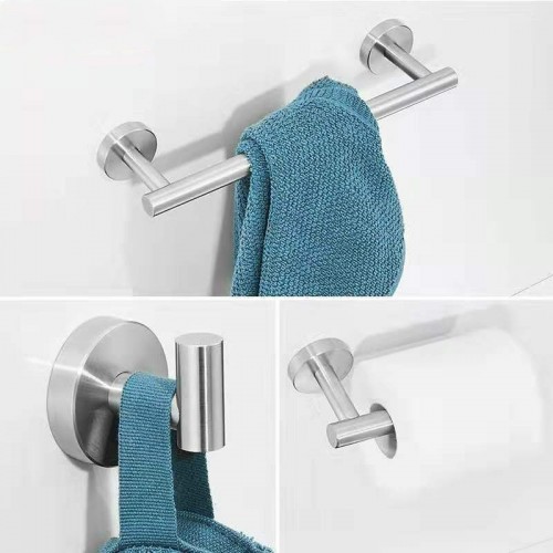 3 In 1 Matte 304 Stainless Steel Towel Bar Paper Towel Rack Hook Bathroom Accessories Bath Shower Set, Color: Silver