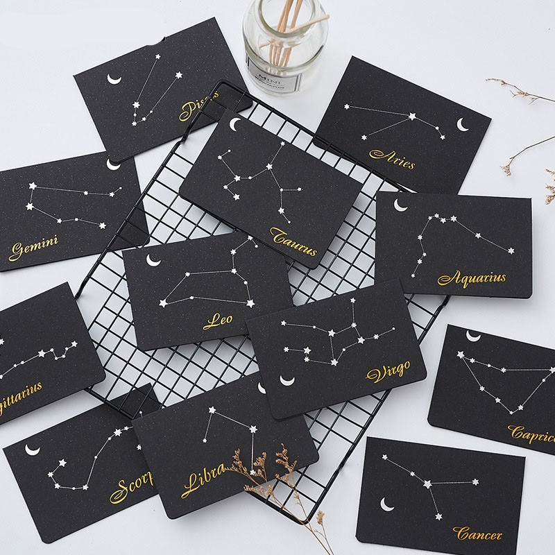 10 PCS Twelve Constellation Business Gift Message Birthday Party Holiday Handwritten Folding Greeting Card Envelope (Libra)