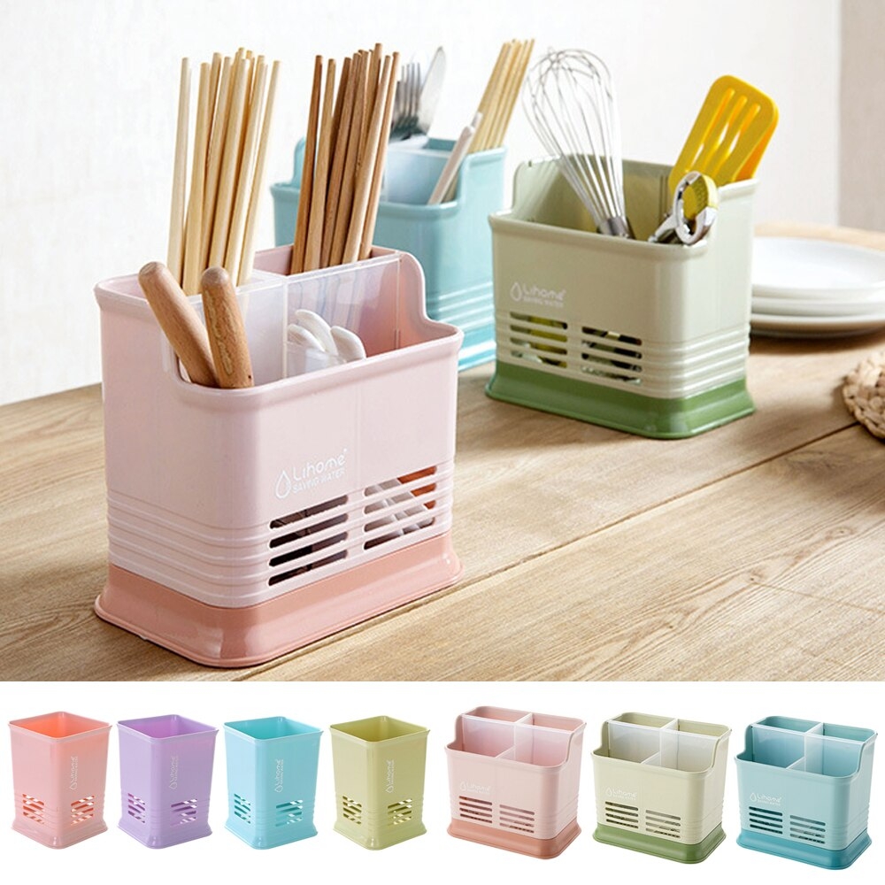 Kitchen Tabletop Candy Color Compartment Hollow Chopsticks Cage Creative Kitchen Cage Cutlery Drain Storage Chopsticks Rack, Number of layers: Single grids purple