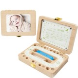 Wooden Photo Frame Boy and Girl Baby Hair Infant Tooth Box Children Tooth Storage Box Souvenir Gift (Chinese Stickers)