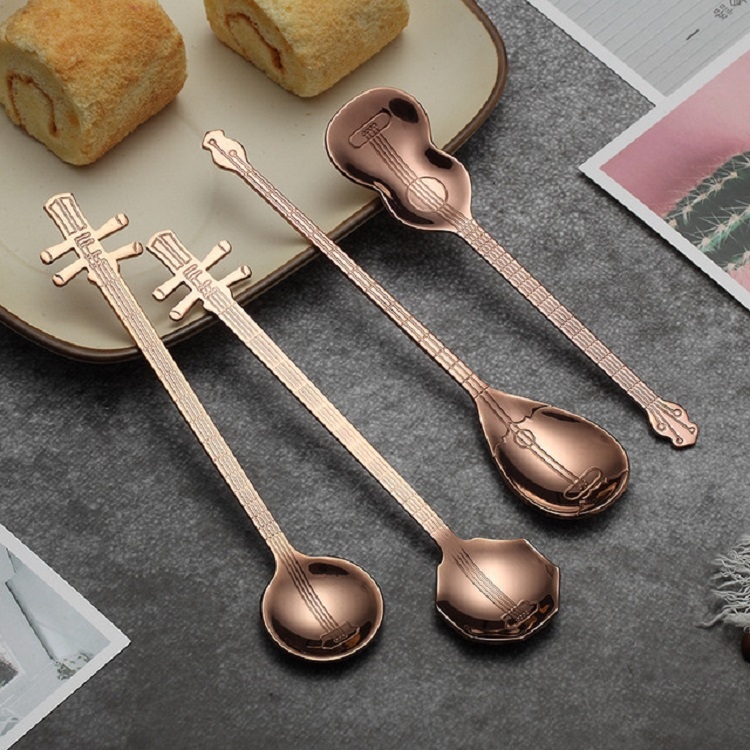 Stainless Steel Coffee Mixing Spoon Creative Musical Instrument Shape Spoon, Style: Guitar, Color: Silver