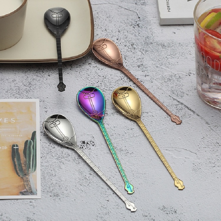 Stainless Steel Coffee Mixing Spoon Creative Musical Instrument Shape Spoon, Style: Guitar, Color: Titanium Gold