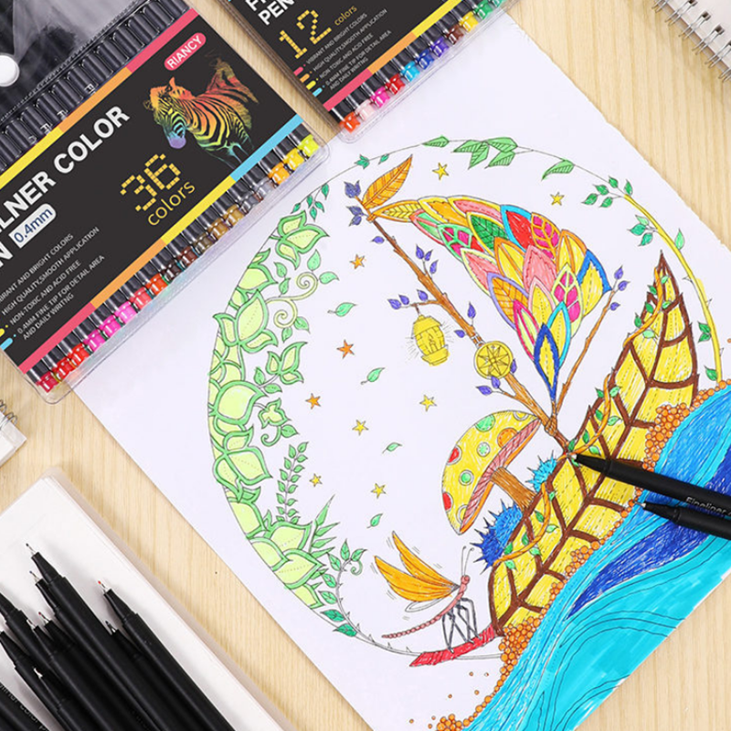 Colorful Hook Line Pen 12/24/36 Colors 0.4mm Needle Pen Set Markers Pens Fine Tip Drawing Pen Art Office School Supplies