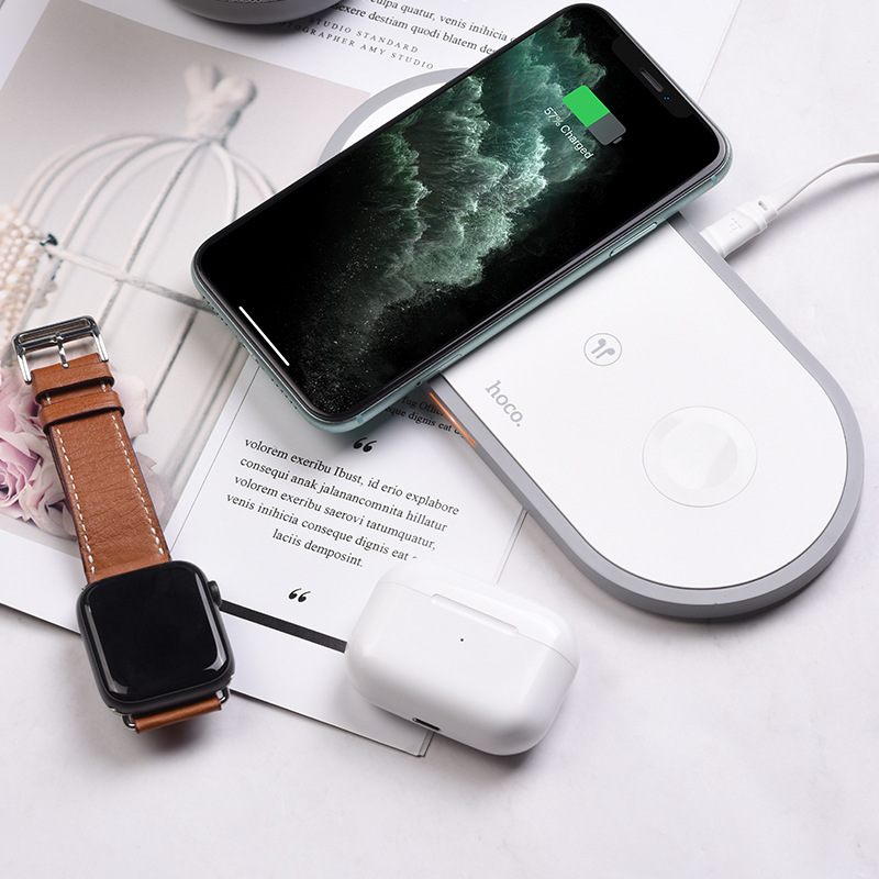 HOCO CW24 3 in 1 Wireless Charger Fast Charging Phone Charger Earbuds Charger Watch Charger For Qi-enabled Devices for iPhone 11 Apple Watch Series 5 Apple AirPods Pro