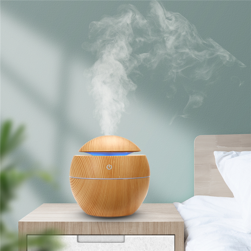 USB LED Colorful Light Ultrasonic Air Humidifier Wood Grain Aroma Essential Oil Diffuser for Office Home