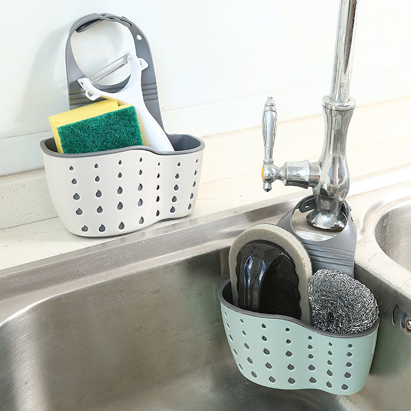 Plastic Kitchen Suction Cup Sink Shelf Storage Basket Washing Sponge Drain Rack 