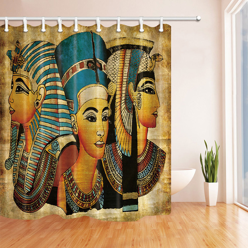 4Pcs Bathroom Suit Ancient Egyptian Waterproof Toilet Cover Rug Mat Set Flannel Bathroom Shower Curtain