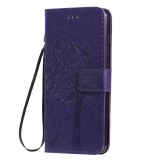 For Galaxy A51 Tree & Cat Pattern Pressed Printing Horizontal Flip PU Leather Case with Holder & Card Slots & Wallet & Lanyard (Purple)