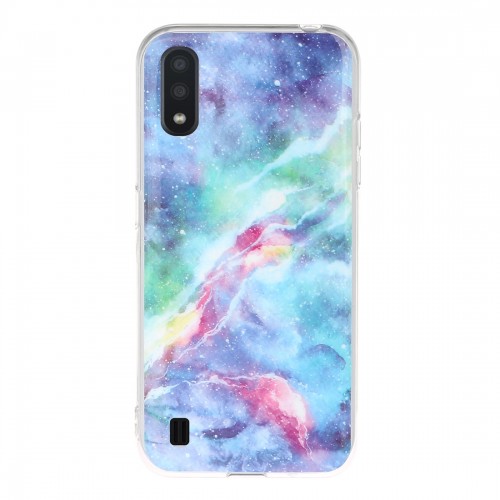 For Galaxy A01 Marble Pattern Soft TPU Protective Case (Blue)
