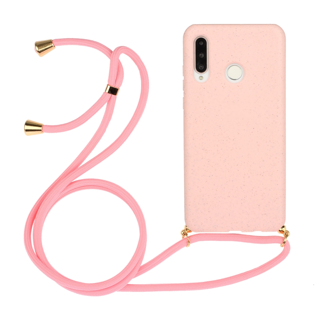 For Huawei P30 Lite Wheat Straw Material + TPU Protective Case with Lanyard (Pink)