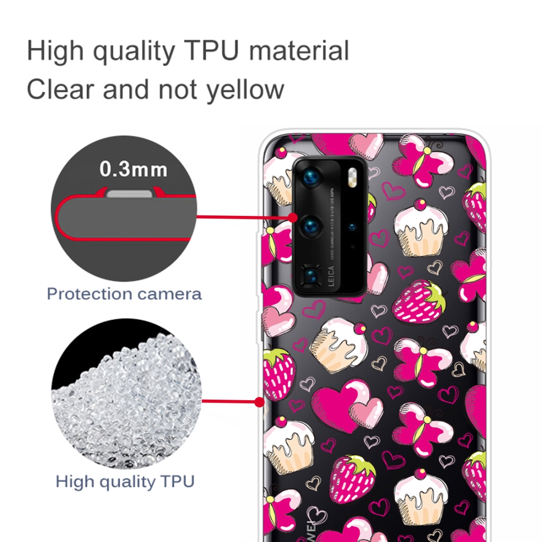 For Huawei P40 Pro Shockproof Painted Transparent TPU Protective Case (Strawberry Cake)