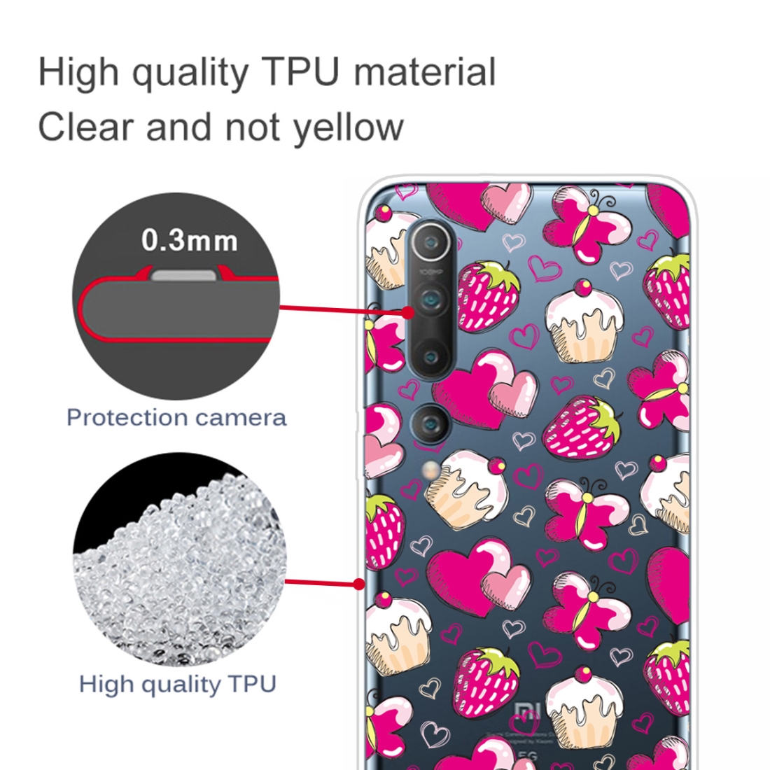 For Xiaomi Mi 10 Pro 5G Shockproof Painted Transparent TPU Protective Case (Strawberry Cake)