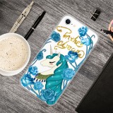 For iPhone SE (2020) Shockproof Painted Transparent TPU Protective Case (Blue Flower Unicorn)
