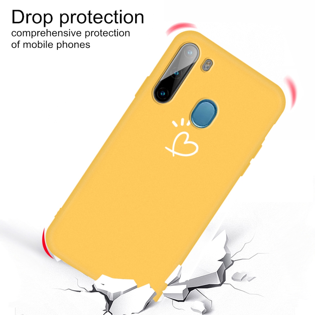 For Galaxy A11 Three Dots Love-heart Pattern Colorful Frosted TPU Phone Protective Case (Yellow)