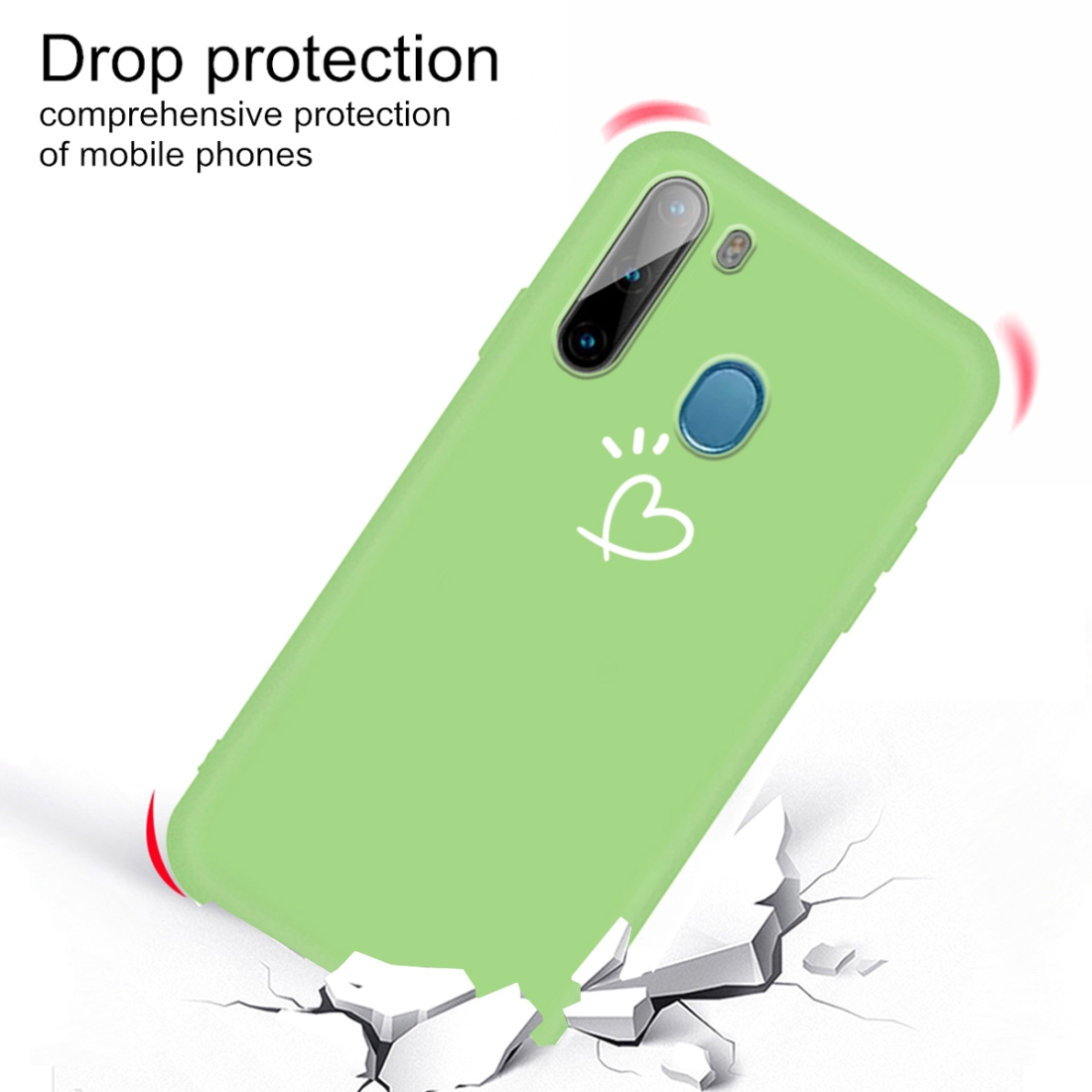 For Galaxy A21 Three Dots Love-heart Pattern Colorful Frosted TPU Phone Protective Case (Green)