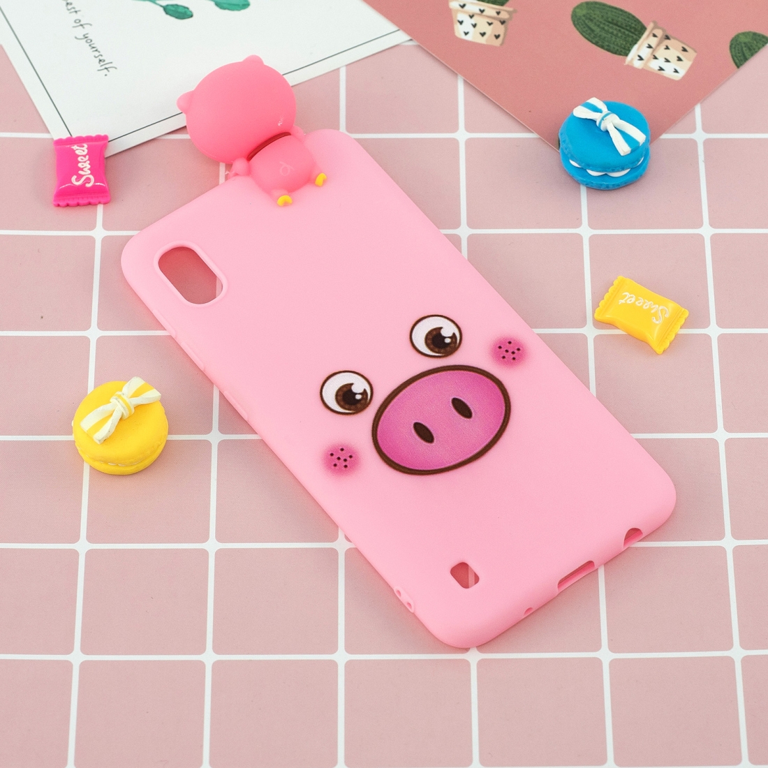 For Galaxy A01 Shockproof Colored Painted Lying Cartoon TPU Protective Case (Pink Pig)