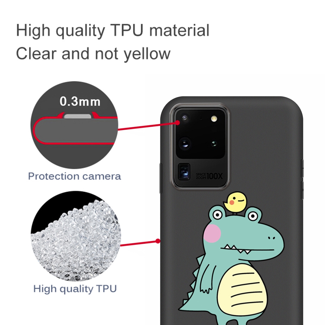 For Galaxy S20 Ultra Cartoon Animal Pattern Shockproof TPU Protective Case (Black Crocodile Bird)