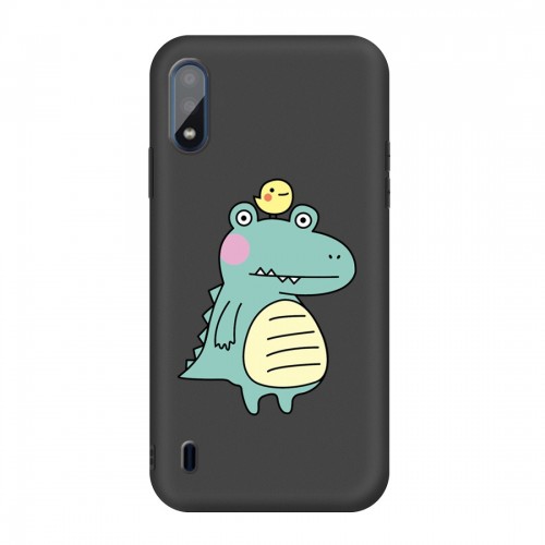 For Galaxy A01 Cartoon Animal Pattern Shockproof TPU Protective Case (Black Crocodile Bird)
