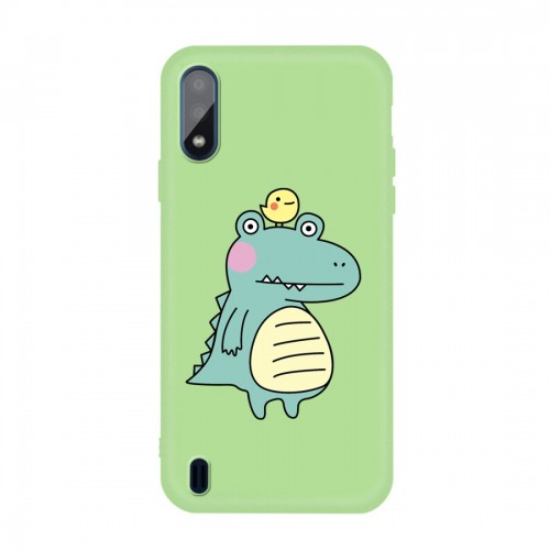 For Galaxy A01 Cartoon Animal Pattern Shockproof TPU Protective Case (Green Crocodile Bird)