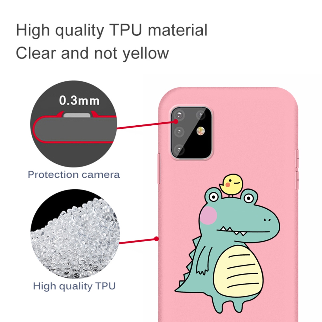 For Galaxy A81 & Note 10 Lite Cartoon Animal Pattern Shockproof TPU Protective Case (Pink Crocodile Bird)