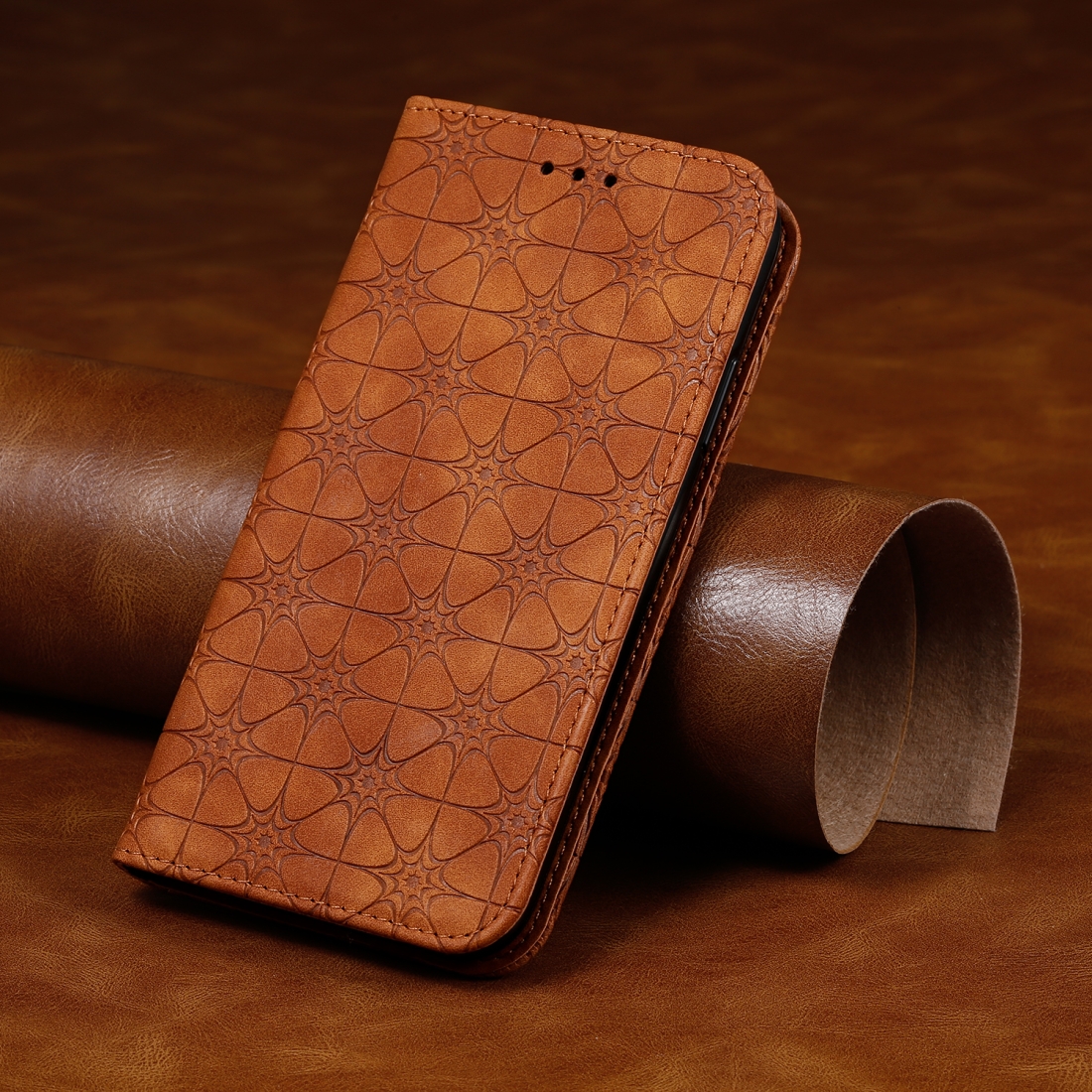 For Huawei Honor Play 9A Lucky Flowers Embossing Pattern Magnetic Horizontal Flip Leather Case with Holder & Card Slots (Brown)