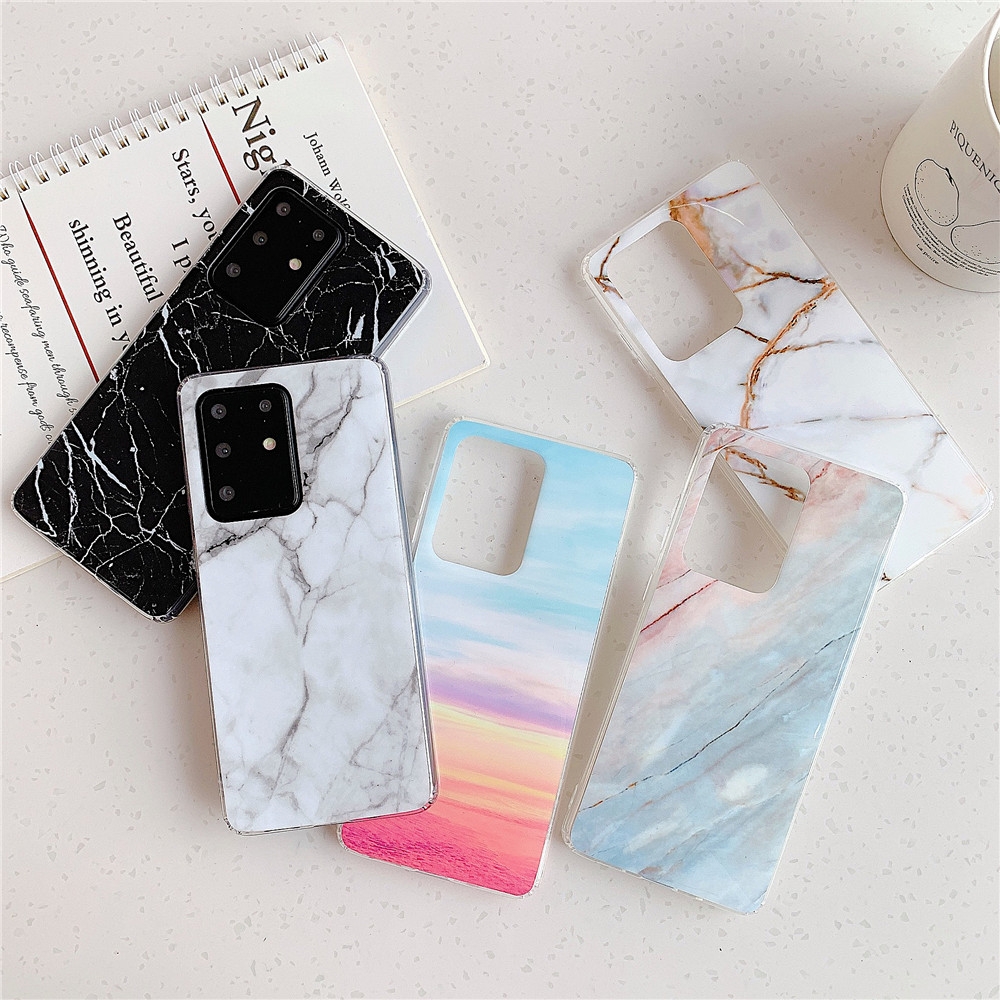 For Galaxy S20 Ultra TPU Smooth Marbled IMD Mobile Phone Case (Black F30)