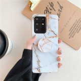 For Galaxy S20 Plus TPU Smooth Marble Pattern With Folding Bracket Mobile Phone Cose (Gold A23)
