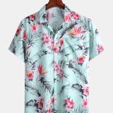 Mens Holiday Multi Tropical Plant Floral Print Hawaii Short Sleeve Shirts