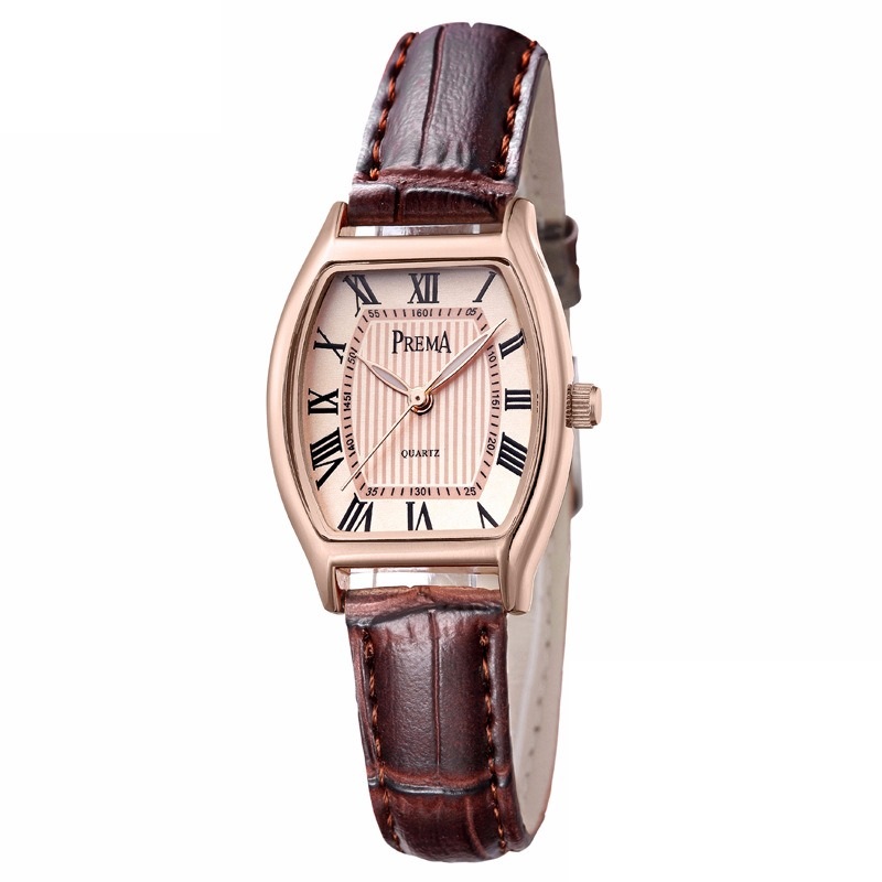 PREMA Fashion Casual Roman Numeral PU Leather Band Women Quartz Watch Wristwatch