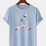 Astronaut Cartoon Print Crew Neck Short Sleeve T-Shirts