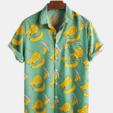 Mens Funny Banana Cartoon Chest Pocket Short Sleeve Shirts
